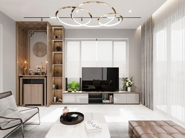 Cách bố trí nội thất hài hòa trong phòng thờ kết hợp phòng khách